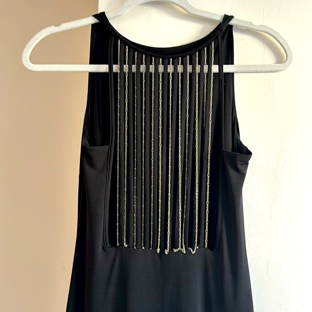 Marciano maxi Dress Open back Chains front slit Black Size 0 EUC